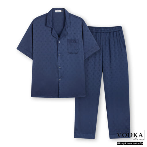 Đồ ngủ nam pijama LV lụa gấm màu xanh sang trọng LV32 - Vodka Luxury