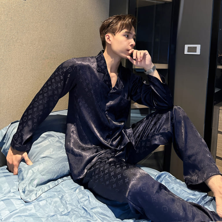 Đồ Ngủ Nam Lụa Gấm Cao Cấp Xanh Than LV12 - Vodka Luxury