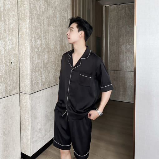 Đồ ngủ pijama nam lụa satin cộc tay mùa hè T04ST - Vodka Luxury - Ảnh 4