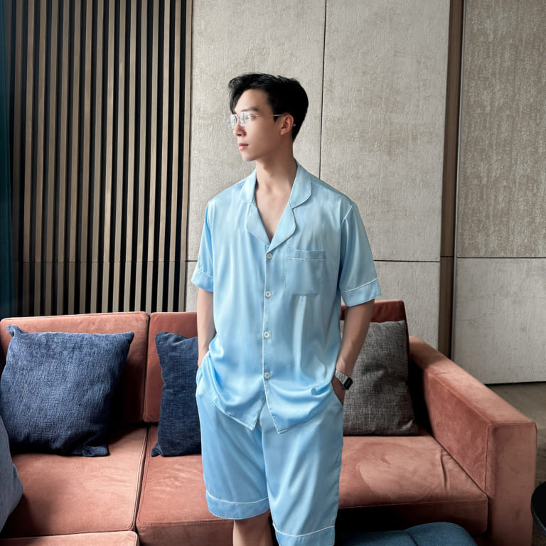 Đồ Ngủ Nam Pijama Lụa Satin Trơn Cộc Tay T02NST – Vodka Luxury