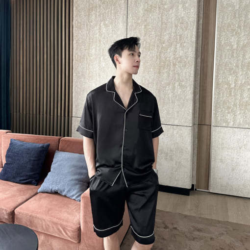 Đồ ngủ pijama nam lụa satin cộc tay mùa hè T04ST - Vodka Luxury - Ảnh 3