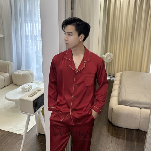 Bộ đồ ngủ Pijama Nam Lụa Satin Đỏ Đô Cao Cấp T19ST – Vodka Luxury