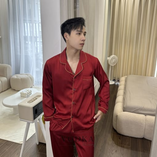 Bộ đồ ngủ Pijama Nam Lụa Satin Đỏ Đô Cao Cấp T19ST – Vodka Luxury - Ảnh 5