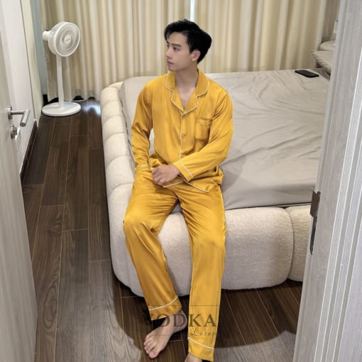 Bộ Pijama Nam Lụa Satin Vàng Cao Cấp T18ST- Vodka Luxury - Ảnh 3