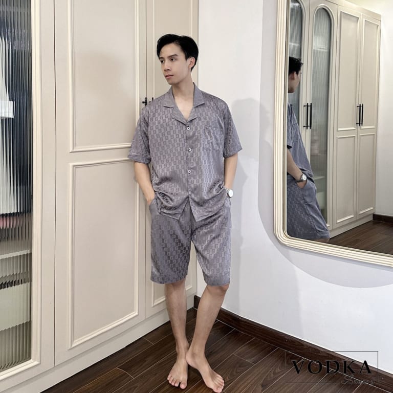 Đồ ngủ nam Pijama lụa gấm cộc tay G06N - Vodka Luxury
