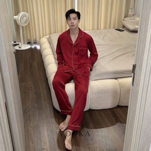 Bộ đồ ngủ Pijama Nam Lụa Satin Đỏ Đô Cao Cấp T19ST – Vodka Luxury - Ảnh 4