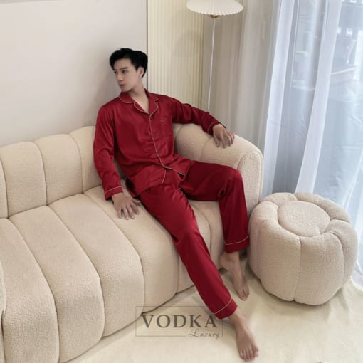 Bộ đồ ngủ Pijama Nam Lụa Satin Đỏ Đô Cao Cấp T19ST – Vodka Luxury - Ảnh 3