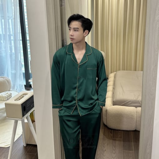 Bộ Đồ Ngủ Nam Pijama Lụa Satin Xanh Cao Cấp T17ST – Vodka Luxury - Ảnh 5