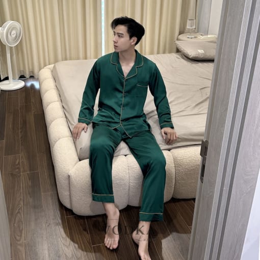 Bộ Đồ Ngủ Nam Pijama Lụa Satin Xanh Cao Cấp T17ST – Vodka Luxury - Ảnh 4