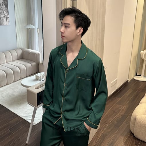 Bộ Đồ Ngủ Nam Pijama Lụa Satin Xanh Cao Cấp T17ST – Vodka Luxury - Ảnh 3
