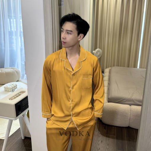 Bộ Pijama Nam Lụa Satin Vàng Cao Cấp T18ST- Vodka Luxury - Ảnh 5