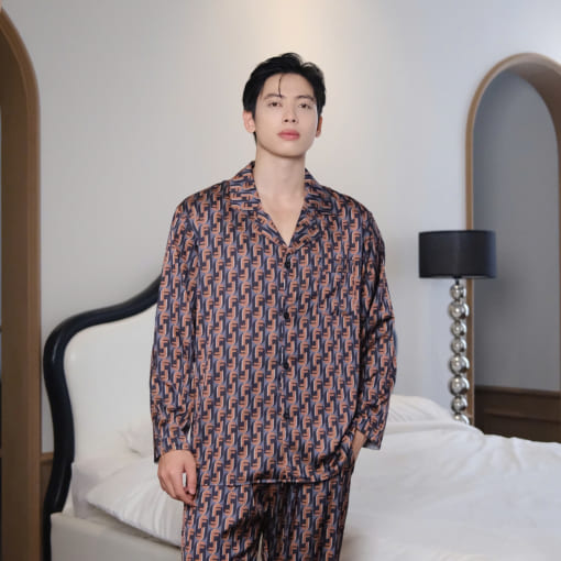 Đồ Ngủ Nam Cao Cấp Họa Tiết Fendi Loang Nâu  Đen FD 14 Sang Trọng Đẳng Cấp  - Ảnh 5