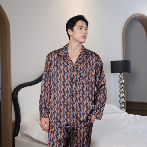Đồ Ngủ Nam Cao Cấp Họa Tiết Fendi Loang Nâu  Đen FD 14 Sang Trọng Đẳng Cấp 