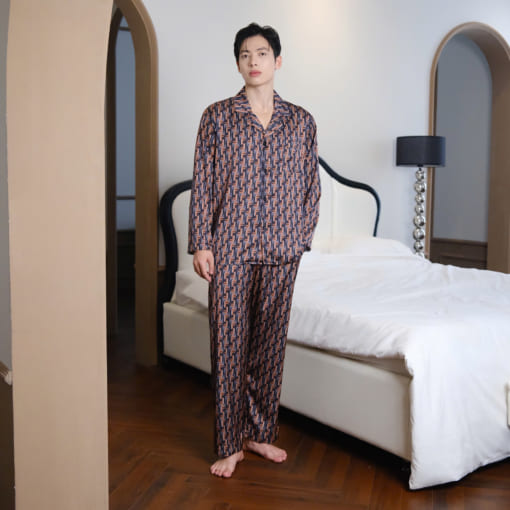 Đồ Ngủ Nam Cao Cấp Họa Tiết Fendi Loang Nâu  Đen FD 14 Sang Trọng Đẳng Cấp  - Ảnh 4