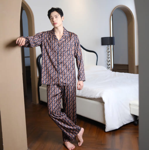Đồ Ngủ Nam Cao Cấp Họa Tiết Fendi Loang Nâu  Đen FD 14 Sang Trọng Đẳng Cấp  - Ảnh 3