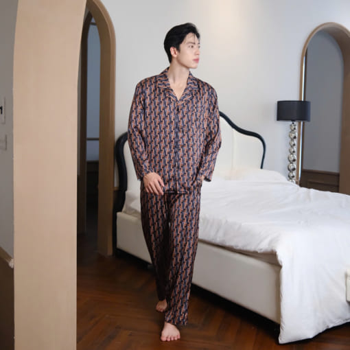 Đồ Ngủ Nam Cao Cấp Họa Tiết Fendi Loang Nâu  Đen FD 14 Sang Trọng Đẳng Cấp  - Ảnh 2